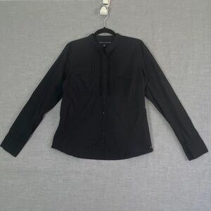 Tommy Hilfiger Top Womens Large Black Button Up Dress Shirt Ruffled Yoke